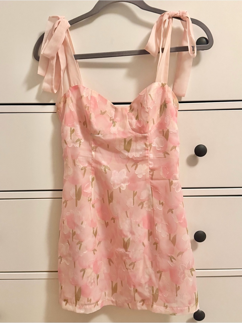 Beginning Boutique Pink Floral Tie-Shoulder Mini Dress - Size 2